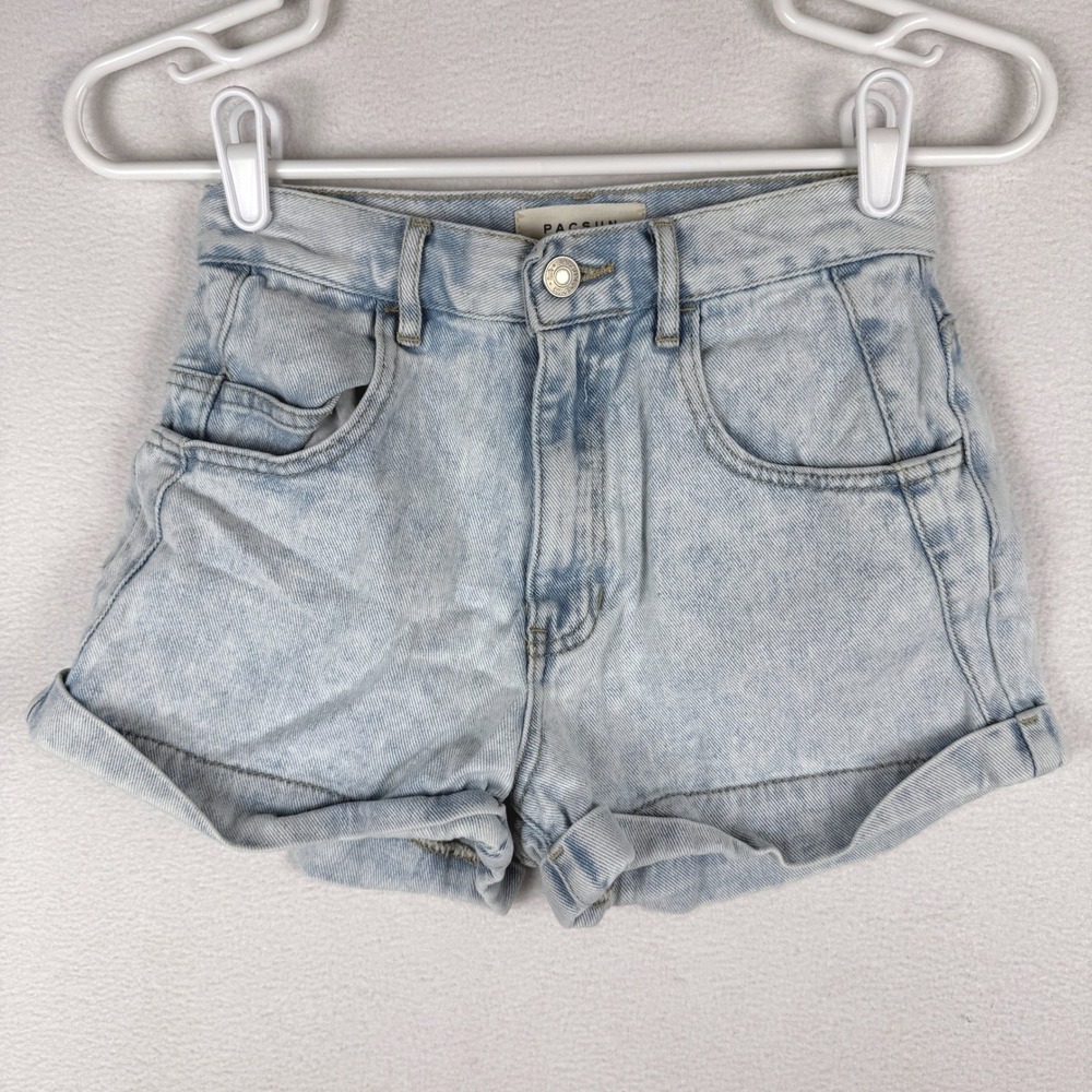 PacSun Mom Short Womens 23 Light Blue Denim High Rise Cuffed Acid Wash Y2K